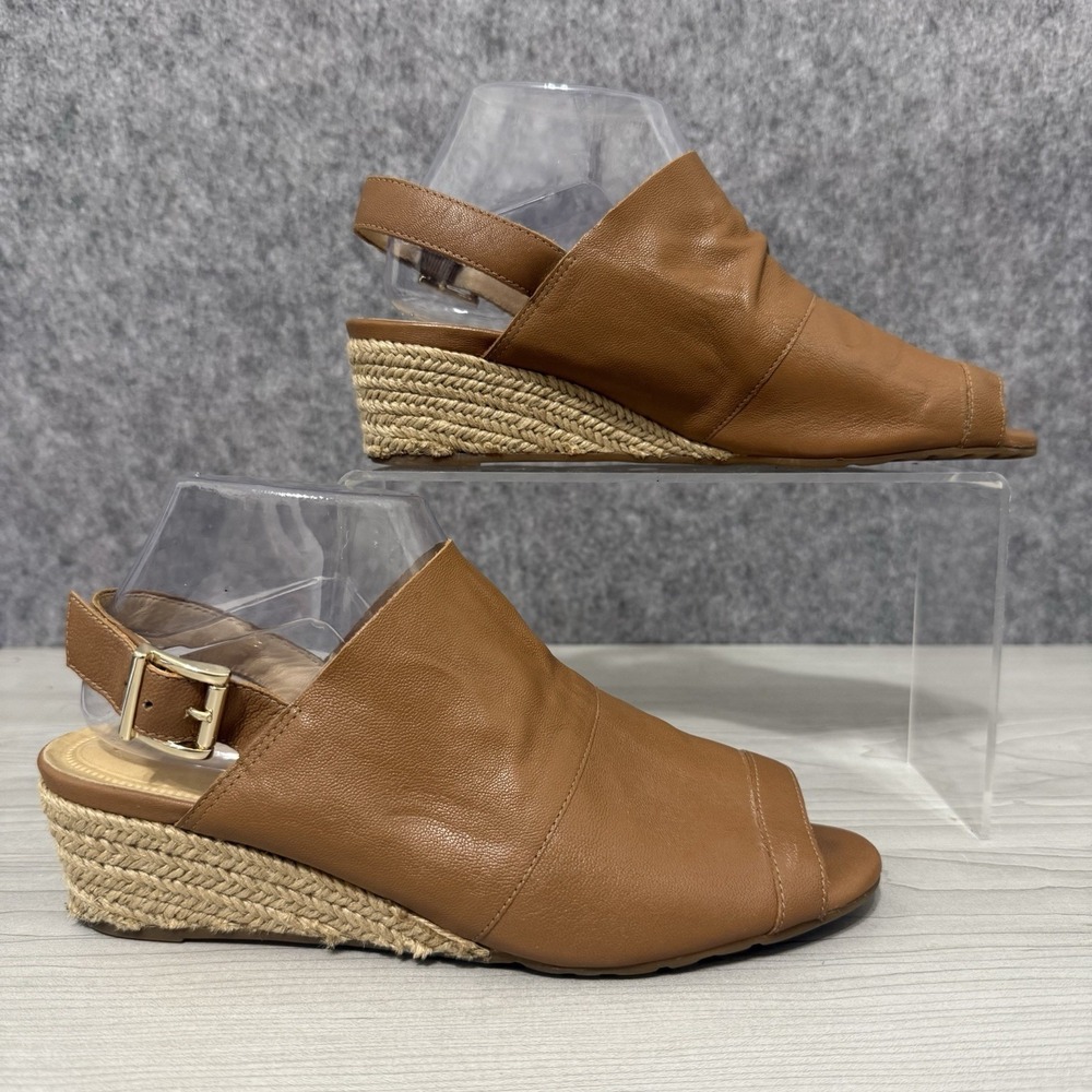 Nurture Mylene Tan Leather Slingback Wedge Sandals Size 8.5M
